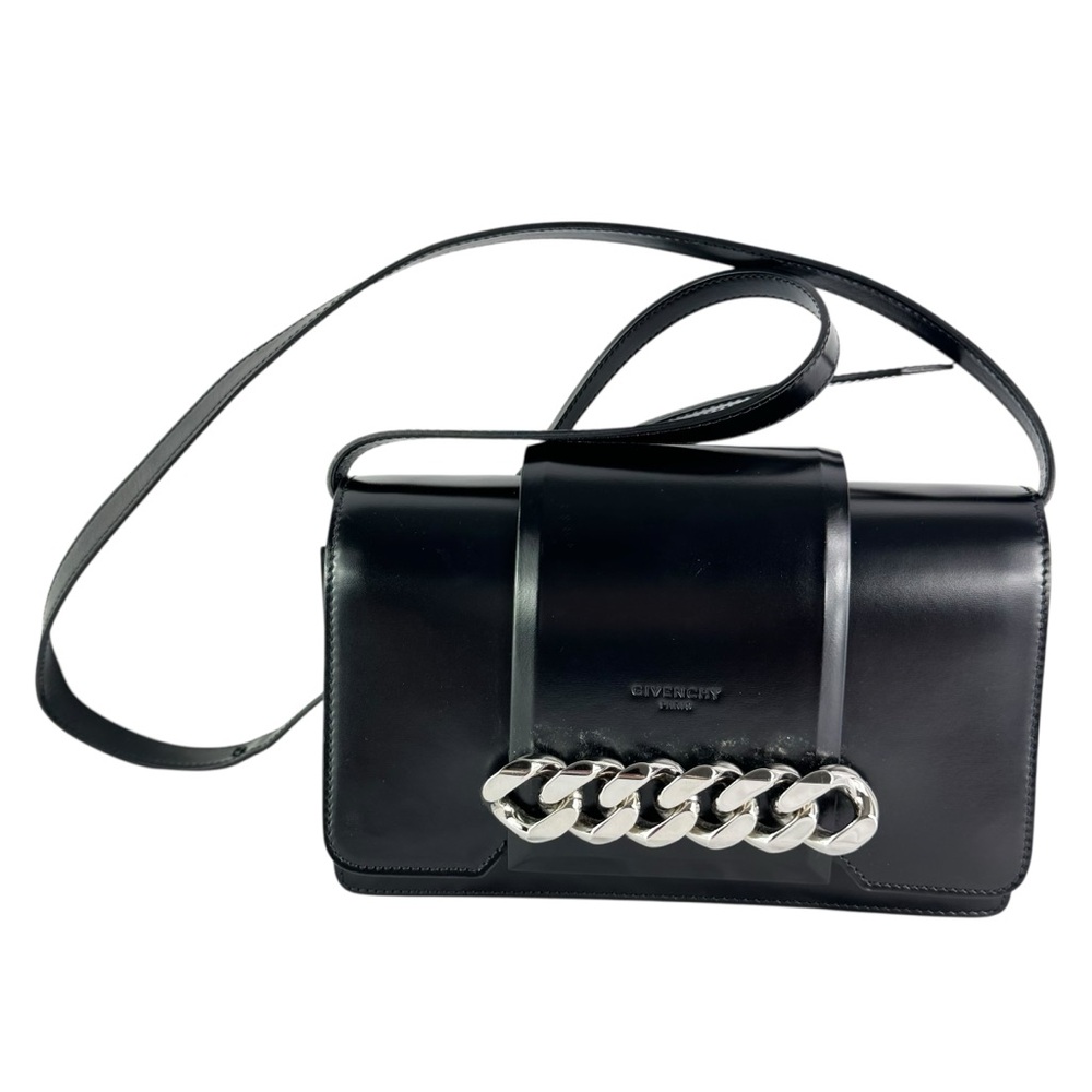 GIVENCHY Infinity Flap Black Leather Chain Crossbody Shoulder Bag Made in Italy